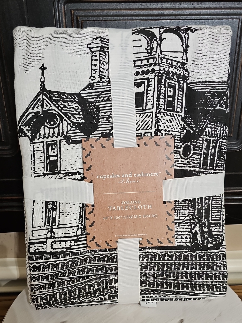 Cupcakes & Cashmere  Halloween Haunted House Toile Tablecloth 60" × 120", New